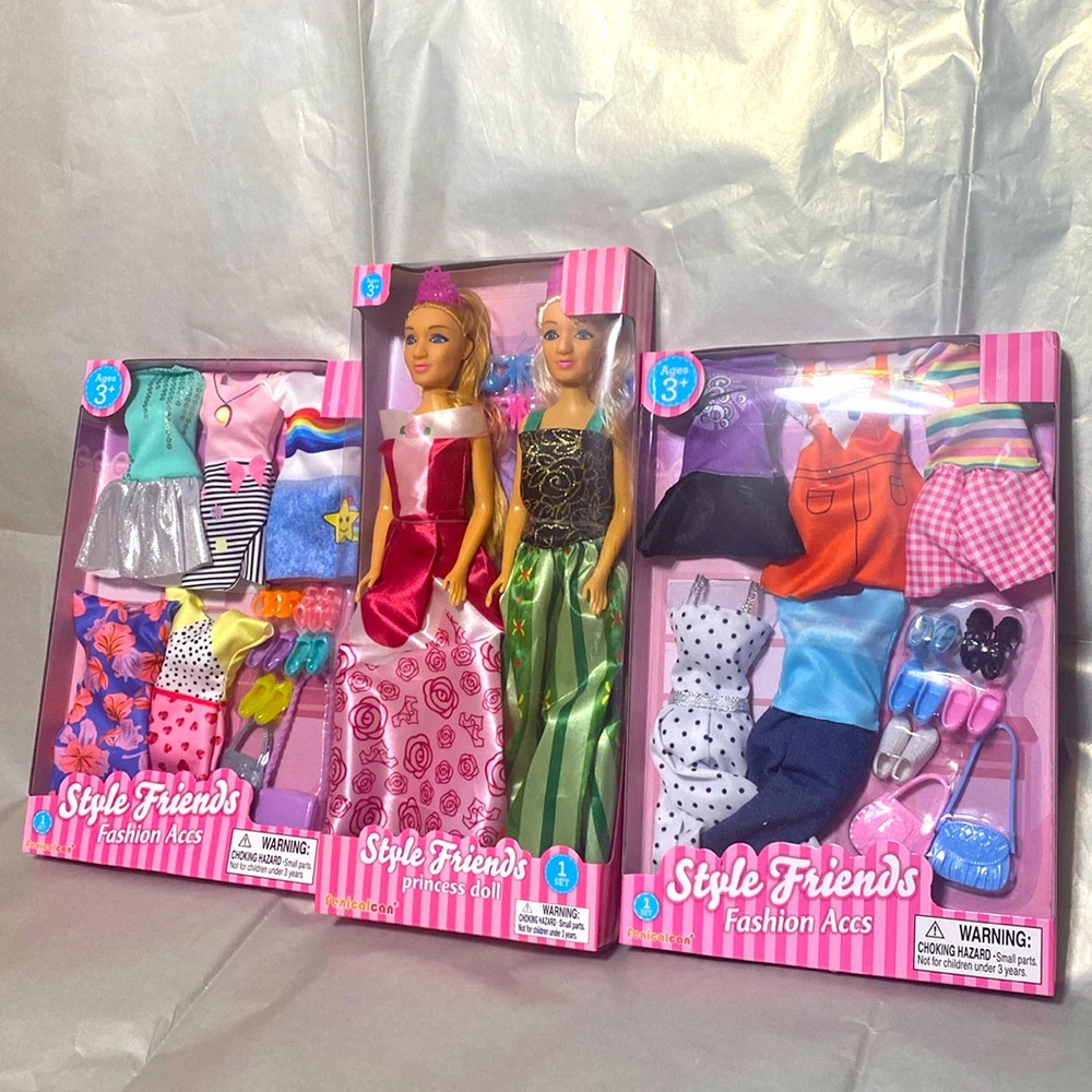 Style Friends 2 pack 12” princess dolls with fashion accessories